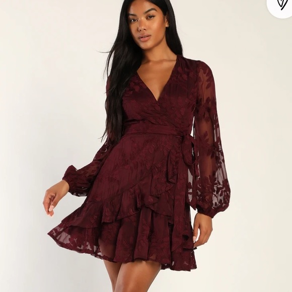 Lulus Dresses & Skirts - Lulus Inclined to Romance Burgundy Floral Embroidered Mini Dress NWT M